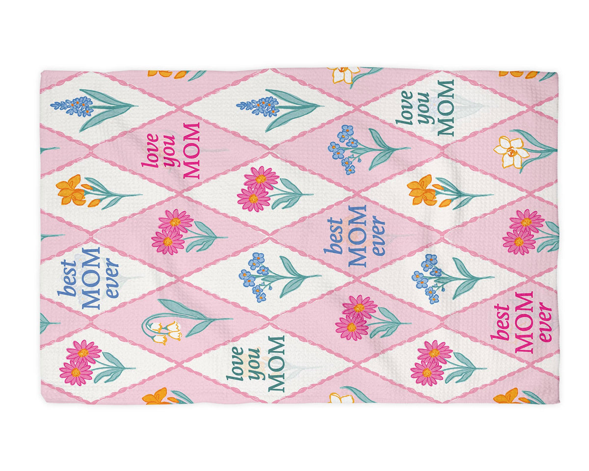 Floral Best Mom Ever Mother's Day Gift Kitchen Towel Waffle