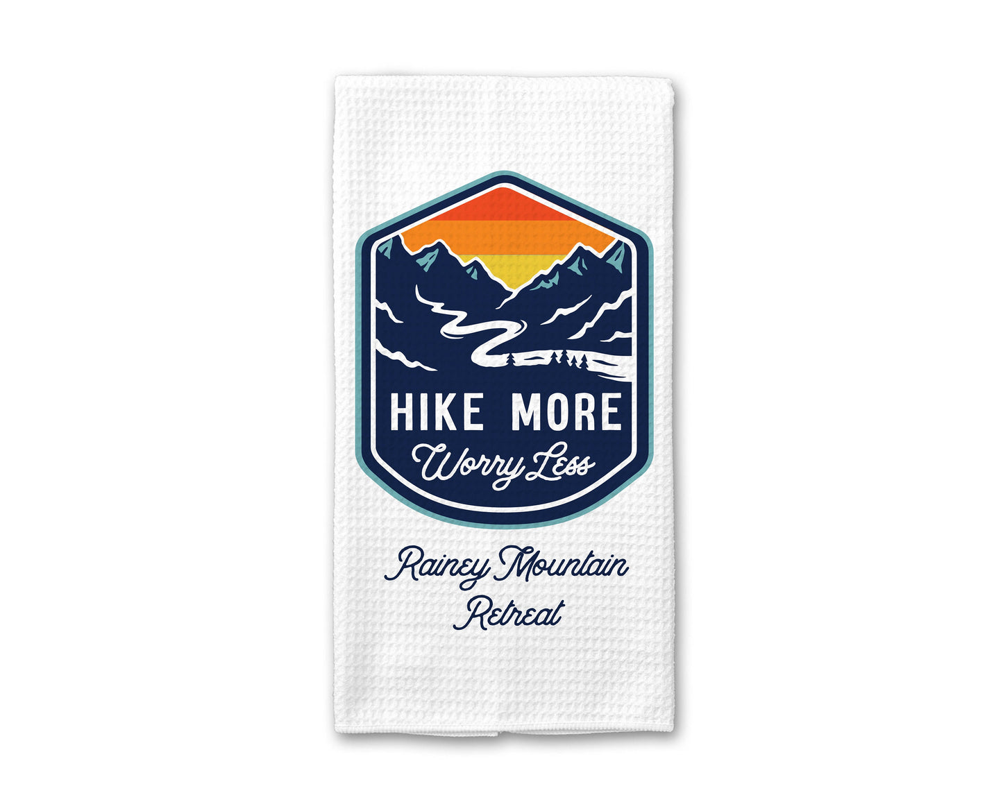 Personalized Hike More Worry Less Waffle Weave Kitchen Towel