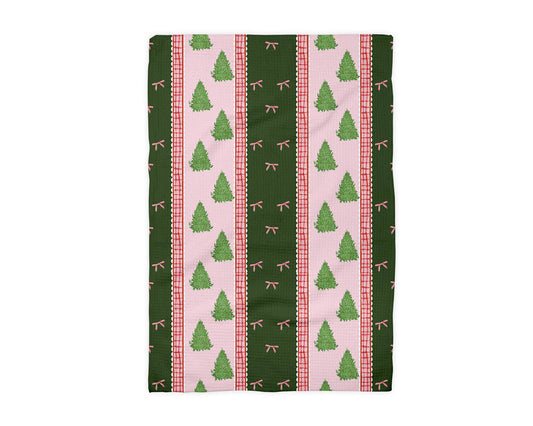 Christmas Pink Towel Tree Preppy Bow Holiday Home Decor 2025