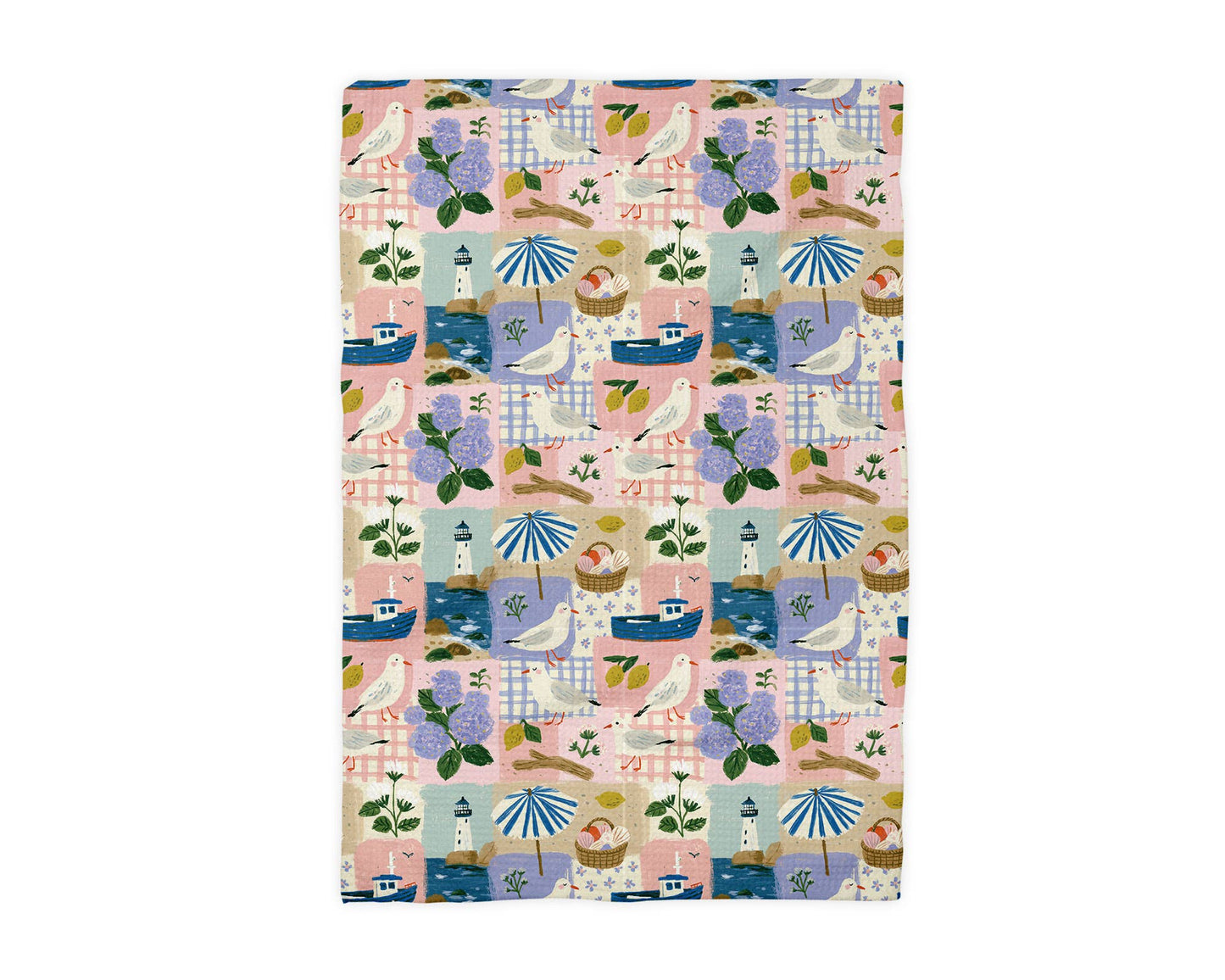 Coastal Beach Lighthouse Shell Nautical Kitchen Towel Waffle