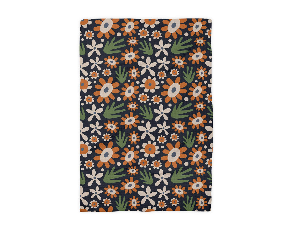 Boho Fall Floral Waffle Weave Kitchen Towel Autumn Daisy