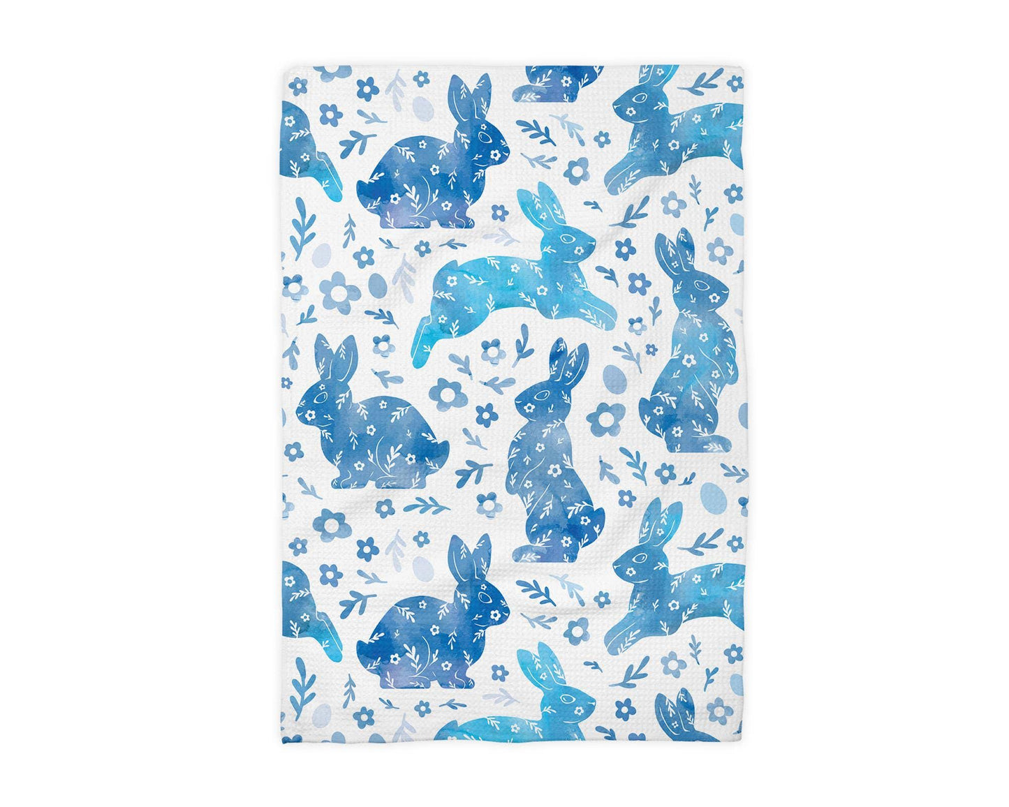 Blue Easter Bunny Spring Egg Kitchen Towel Waffle Preppy