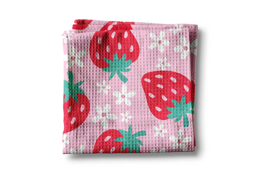 Strawberry Berry Kitchen Towel – Summer Farmers Market Decor, Berry Picking Towel, Waffle Weave, 16x24" Dish Towel