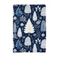 Winter Kitchen Towel – Navy Blue Floral Holiday Design With Waffle Weave