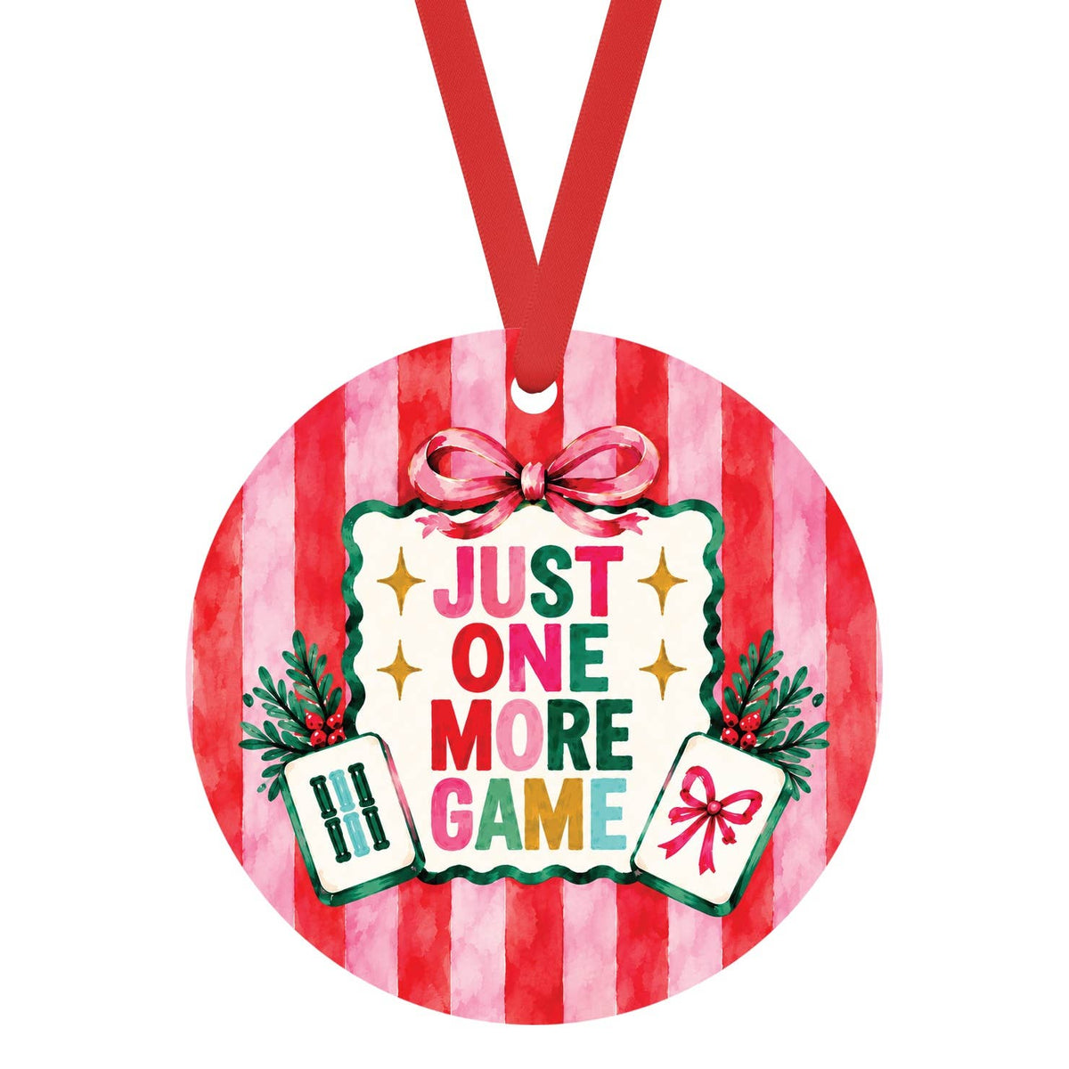 Just One More Game Mahjong Christmas Ornament Striped Mahj