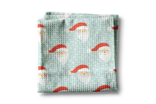 Christmas Santa Blue Whimsical Preppy Kitchen Towel Waffle