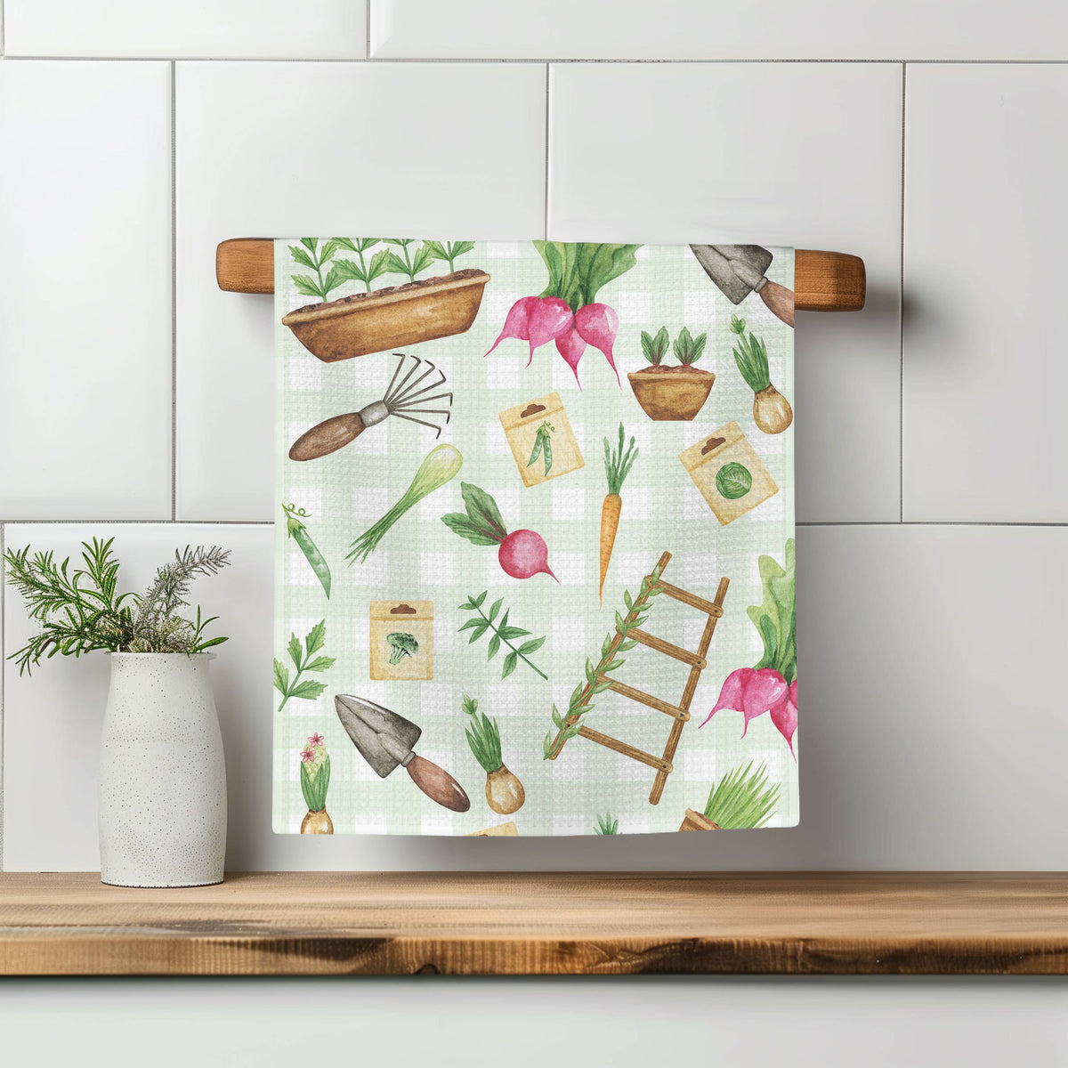 Garden Plaid Vegetable Planting Kitchen Towel Waffle Plant