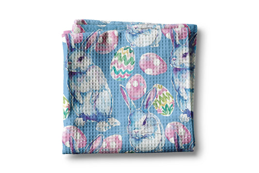 Blue Easter Bunny Spring Egg Kitchen Towel Waffle Preppy