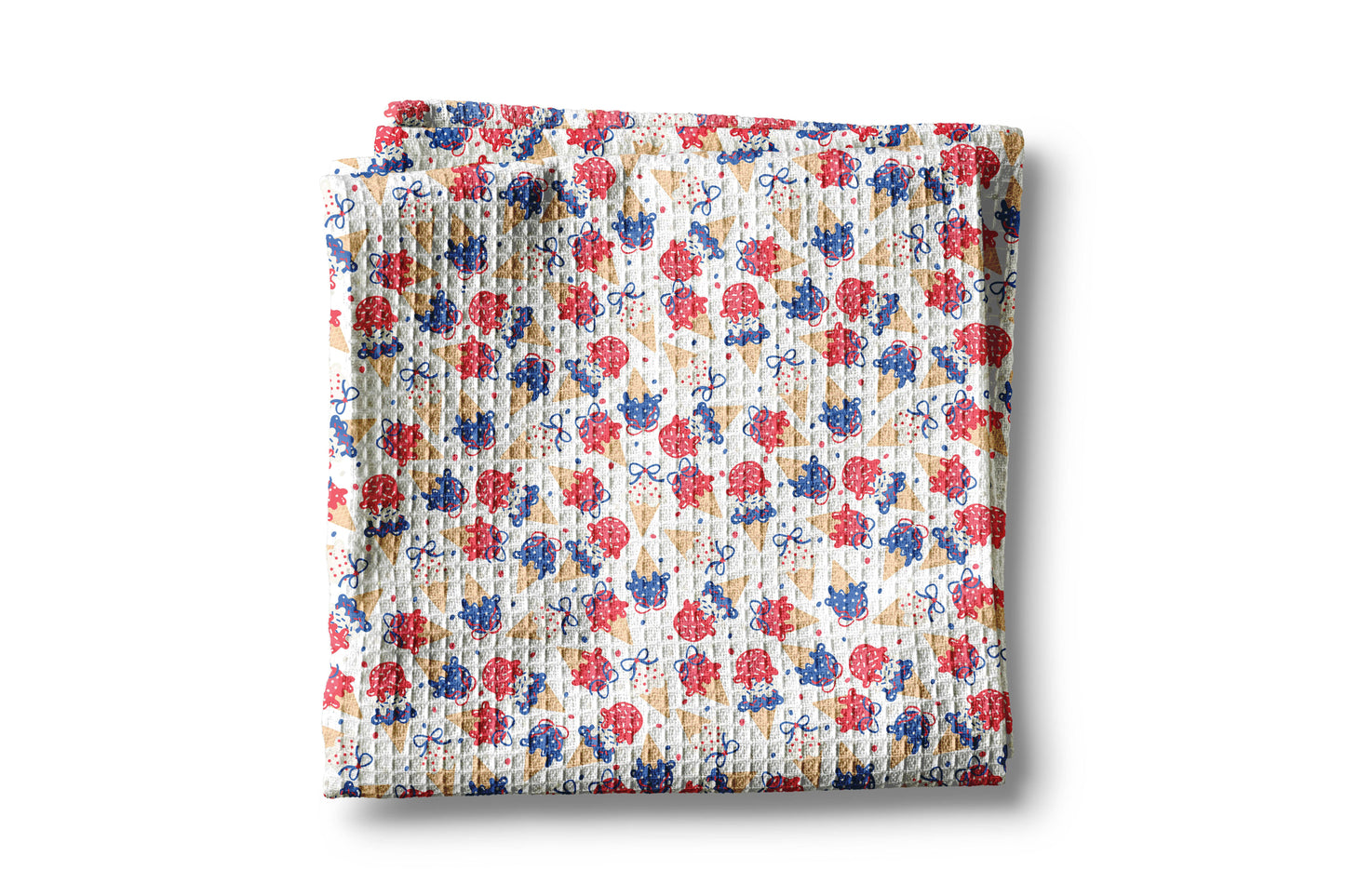 4th July Ice Cream Red White Blue Flag Kitchen Towel Waffle
