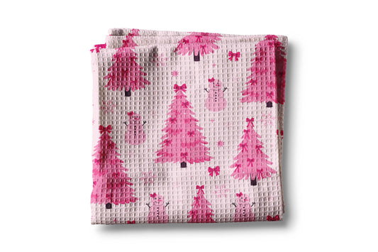 Christmas Kitchen Towel - Neon Pink Waffle Weave, Absorbent & Reusable Dish Cloth