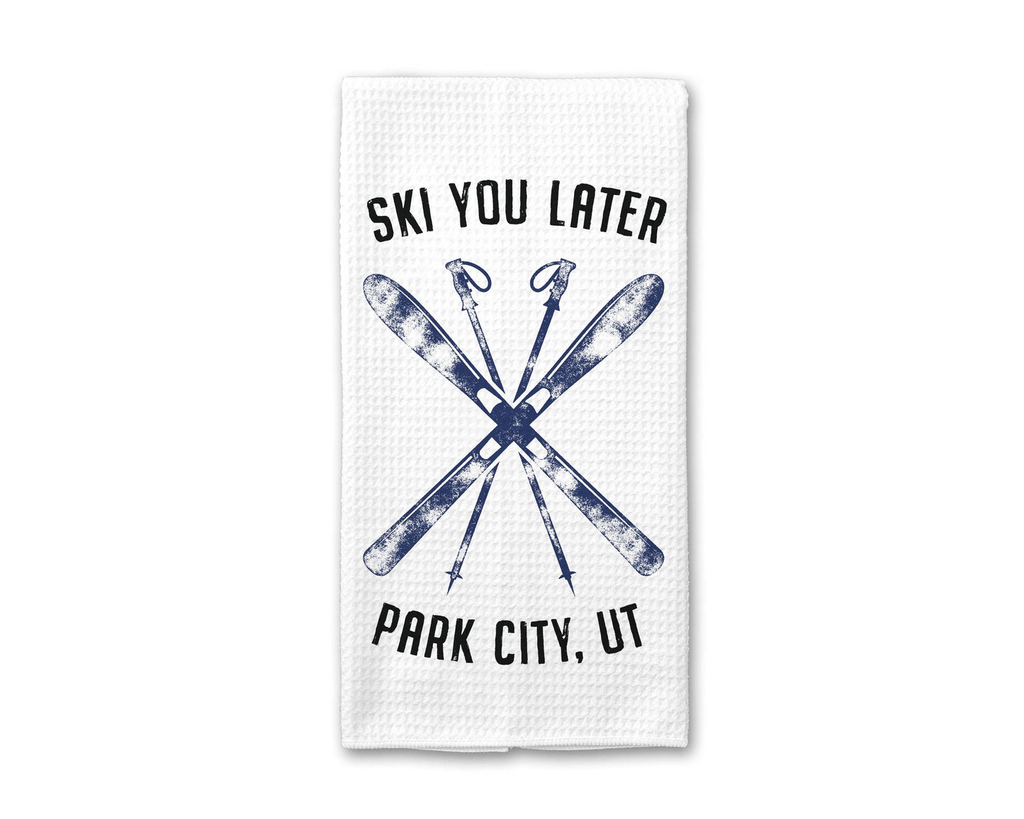 Custom City State Ski You Later Snow Kitchen Towel Mountain