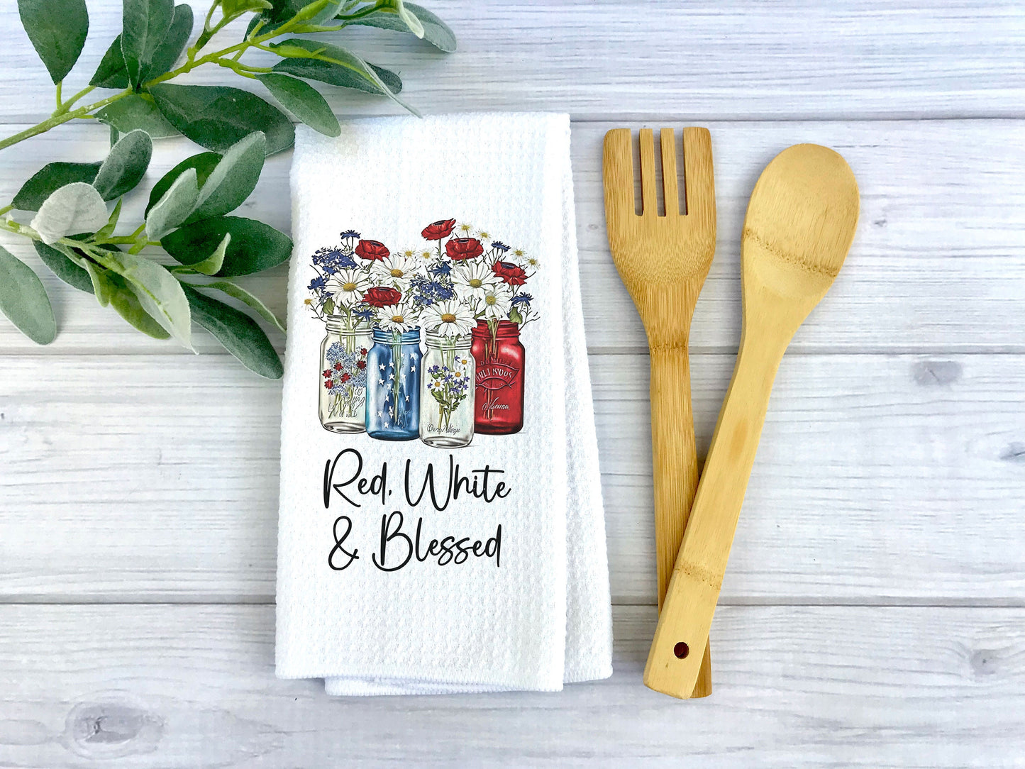 Fourth of July Kitchen Towel | Independence Day Decor | Patriotic Kitchen Towel | Holiday Gift | Waffle Weave Dish Towel