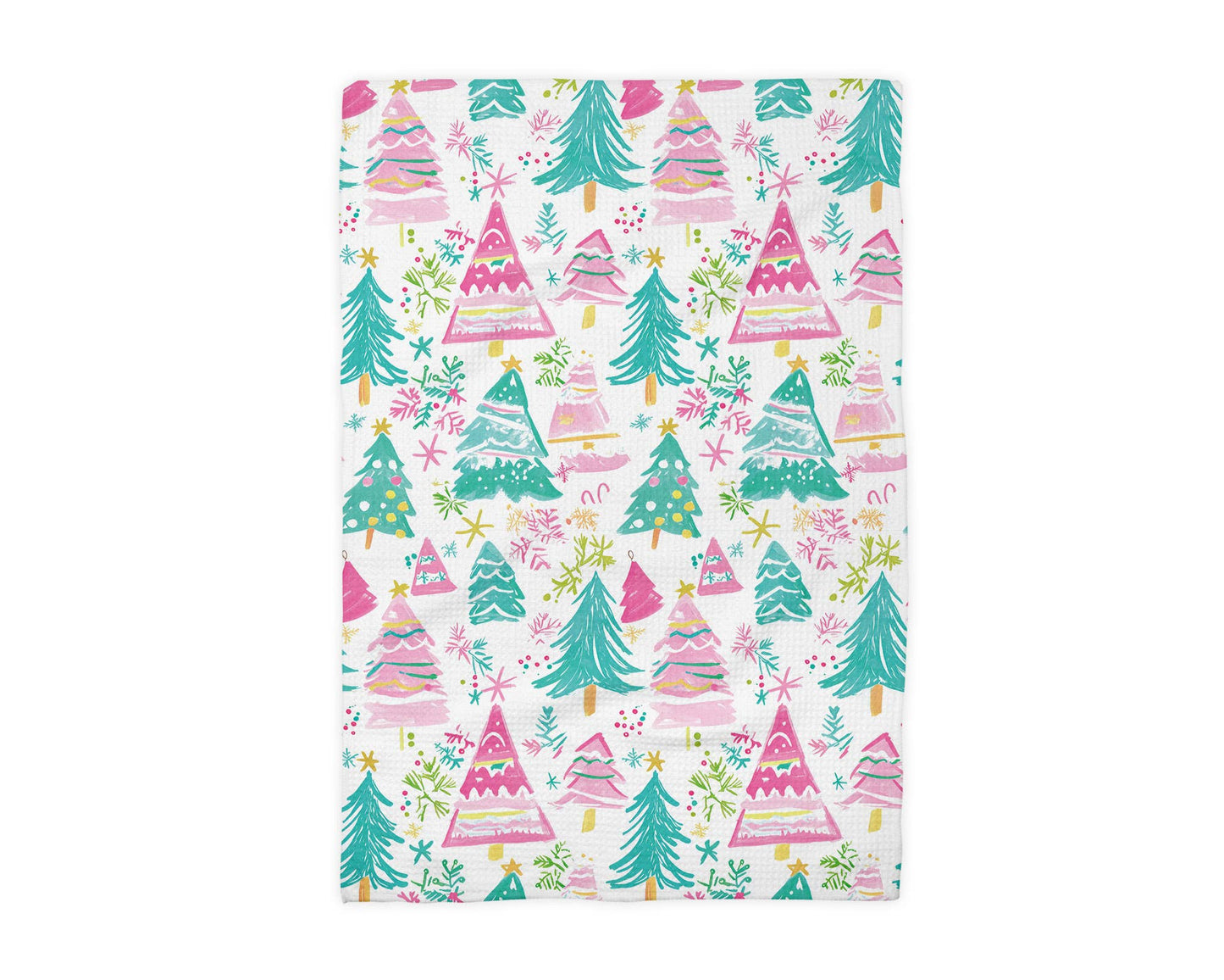 Pink Christmas Preppy Beach Tropical Kitchen Towel Waffle
