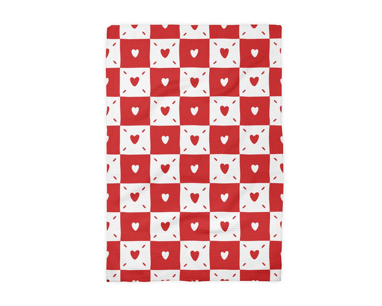 Valentine Heart Quilt Kitchen Towel Waffle Baking Pink