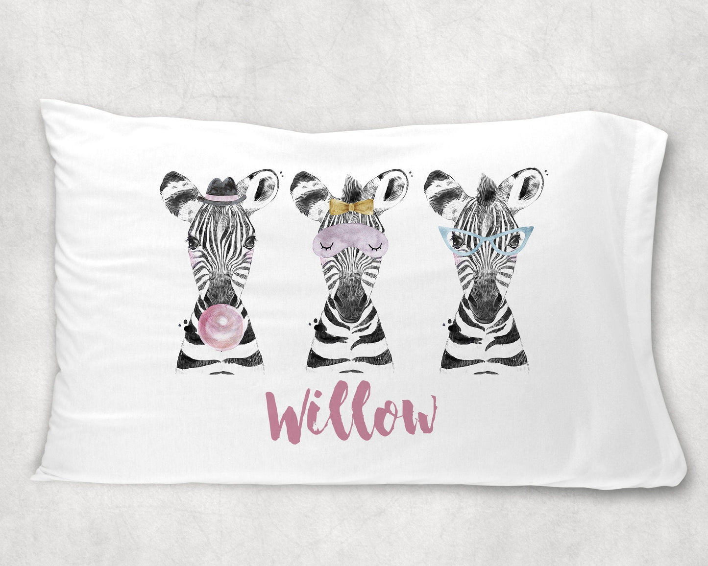 Zebra Trio Personalized Standard Pillowcase | Custom Equine Pastel Teen Pillow Cover | Girl Room Decor | Nursery Decor