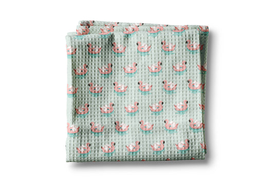 Flamingo Palm Coastal Beach Floral Kitchen Towel Waffle Swim