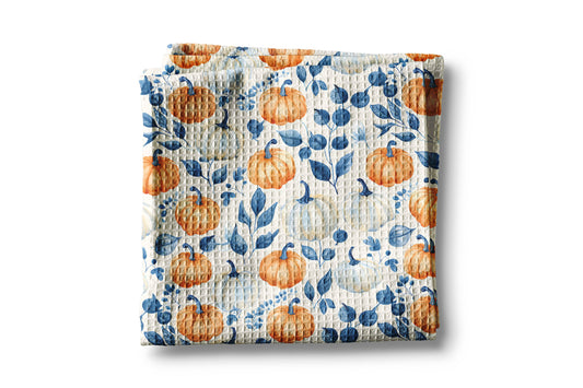 Blue Pumpkin Chinoiserie Fall Coastal Kitchen Towel Waffle