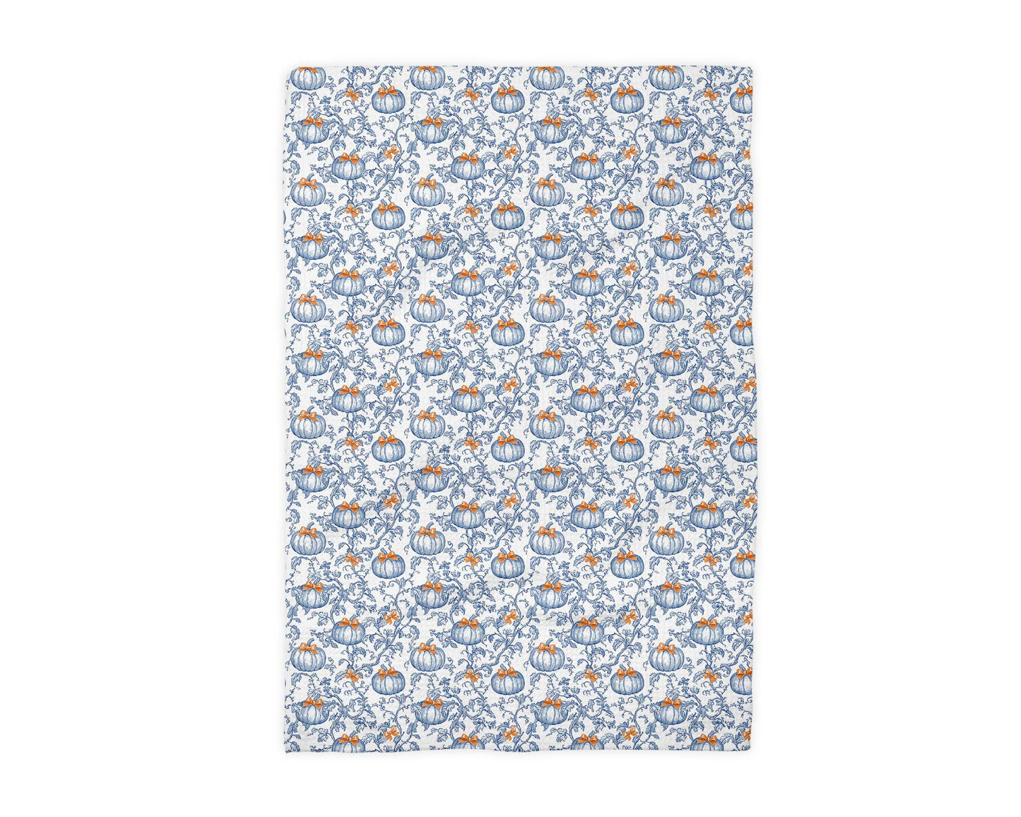 Blue Orange Pumpkin Chinoiserie Fall Coastal Kitchen Towel