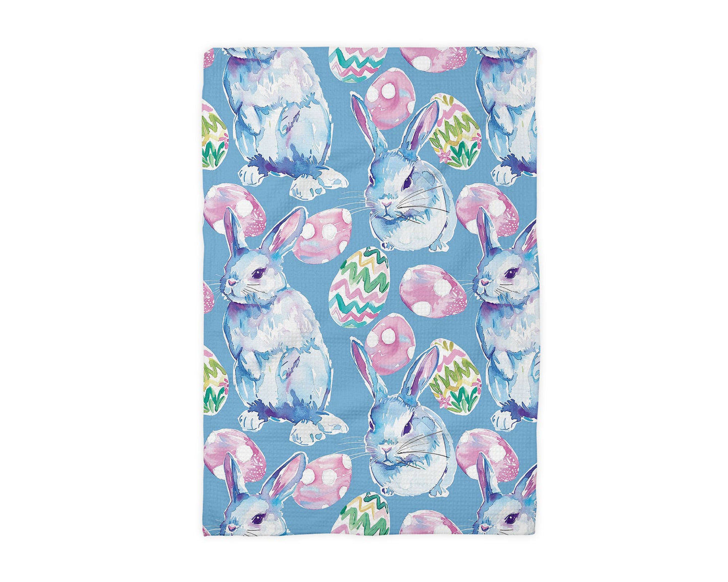 Blue Easter Bunny Spring Egg Kitchen Towel Waffle Preppy