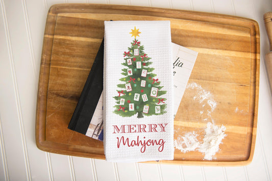 Christmas Mahjong Dish Towel | Mahjong-themed Towel | Mahjong-themed Gift for Kitchen | Mahjong Party Gift | Hostess Gift