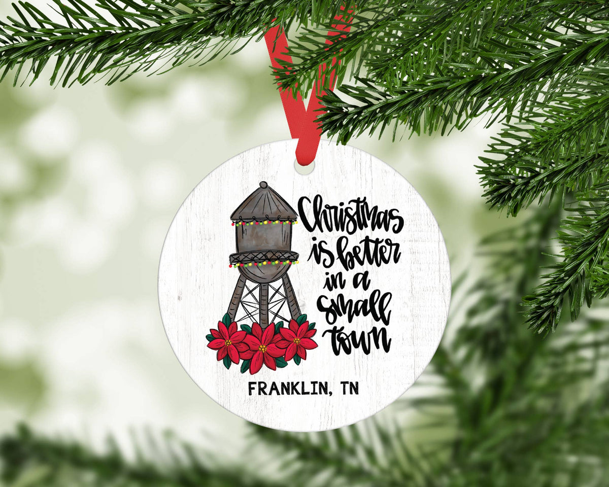 Custom City State Metal Ornament, Poinsettia Christmas Decor
