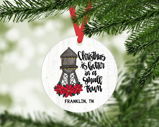 Custom City State Metal Ornament, Poinsettia Christmas Decor