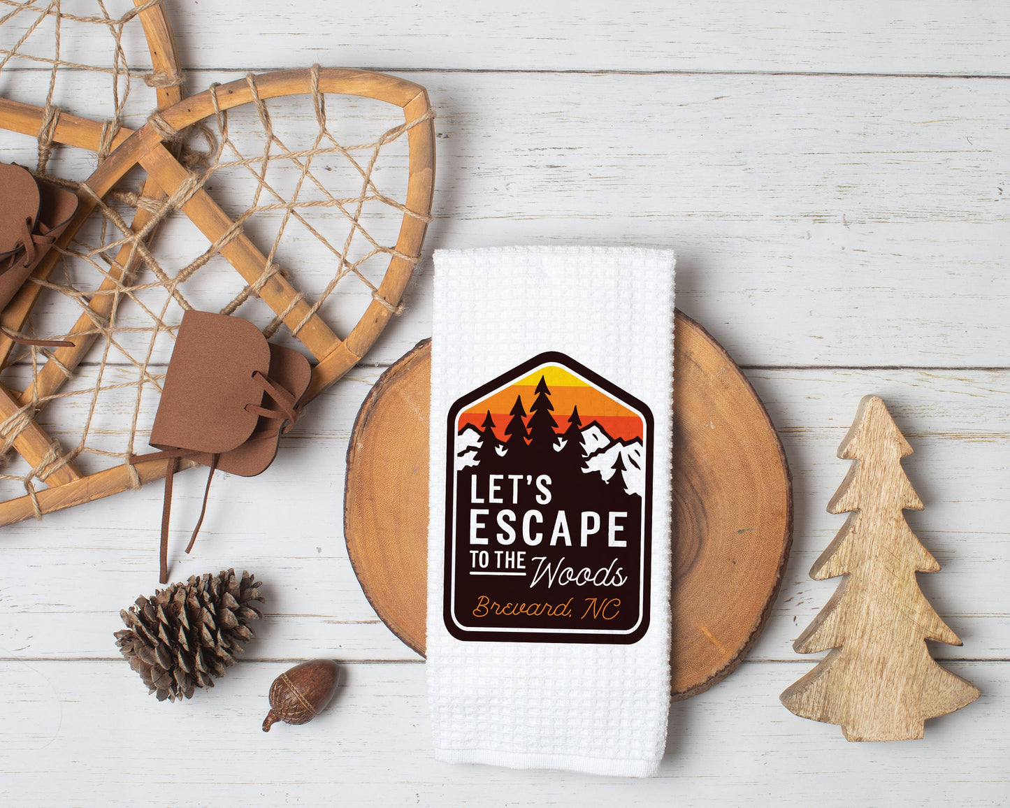 Personalized Escape to the Woods Dish Towel | Nature Hiking Towel | Mountain Life Gift | Camping Accessories | Dish Towel | Camper Decor