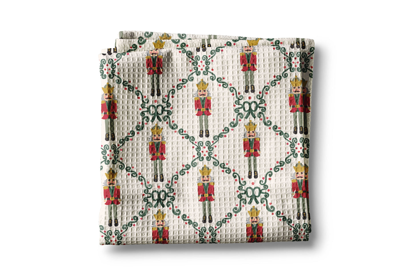 Nutcracker Red Bow Holiday Christmas Kitchen Towel Waffle