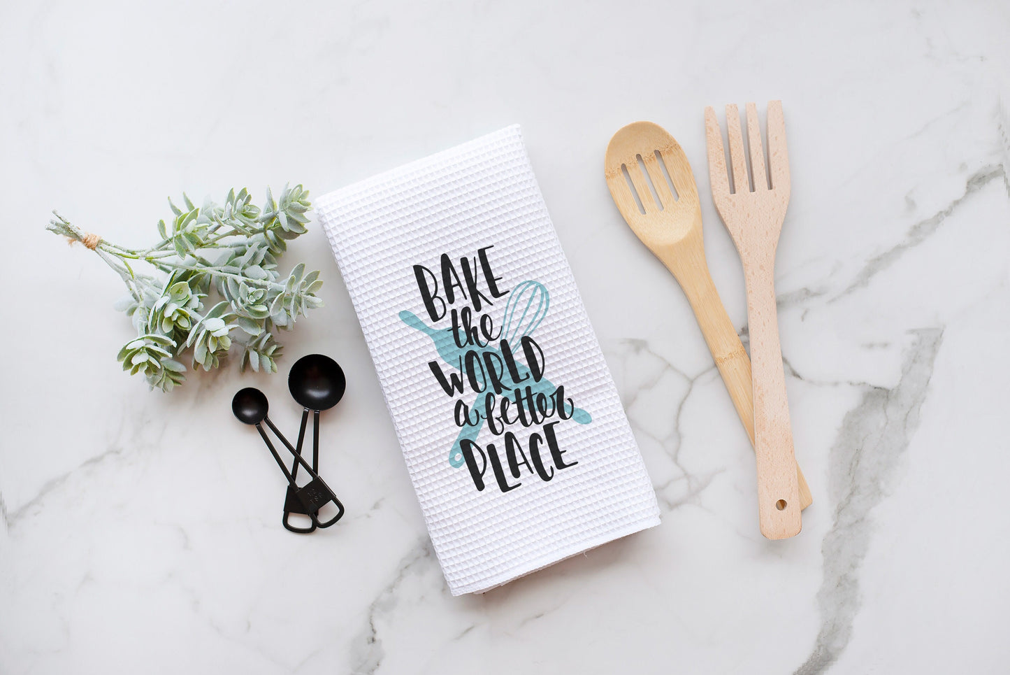 Bake The World A Better Place Dish Towel | Baking Decor Kitchen Towel | Pink Mixer Bowl Kitchen Towel | Housewarming Gift | Wedding Gift