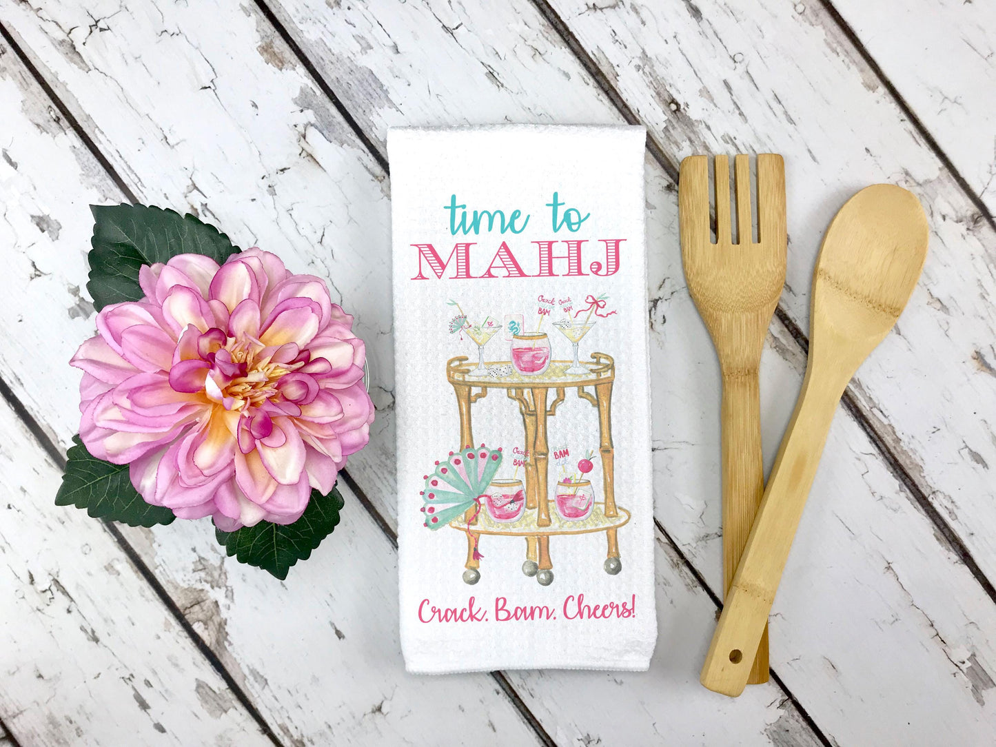 Mahjong Waffle Weave Towel | Mahjongg themed Towel | Mahjong-themed Gift for Kitchen | Mahjong Party Gift | Hostess Gift
