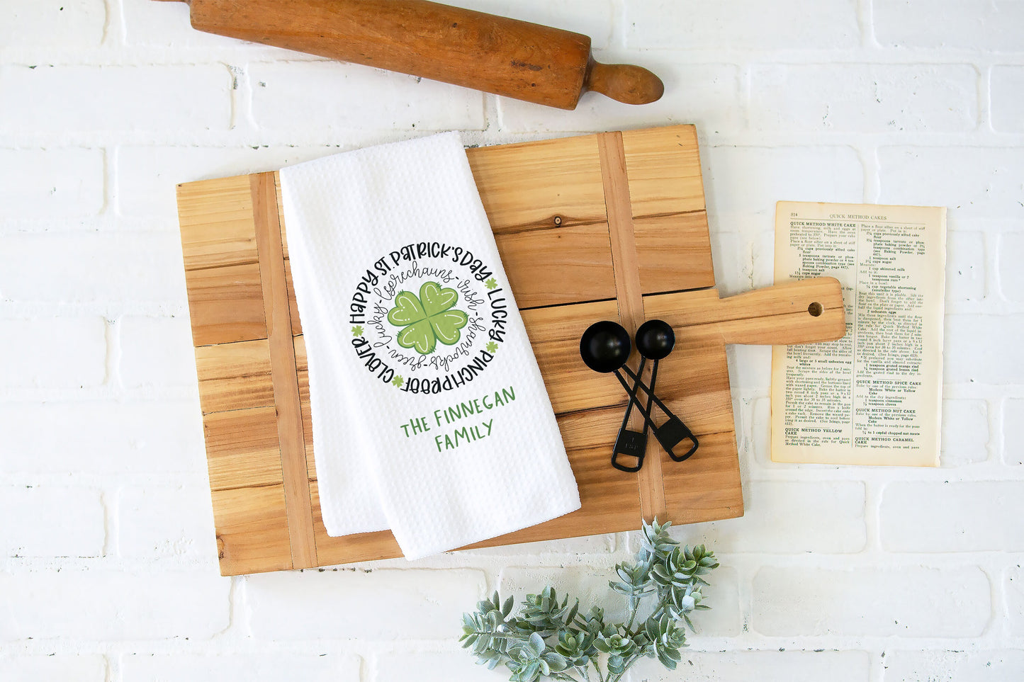 Personalized St. Patrick's Day Waffle Weave Towel: Shamrock Decor