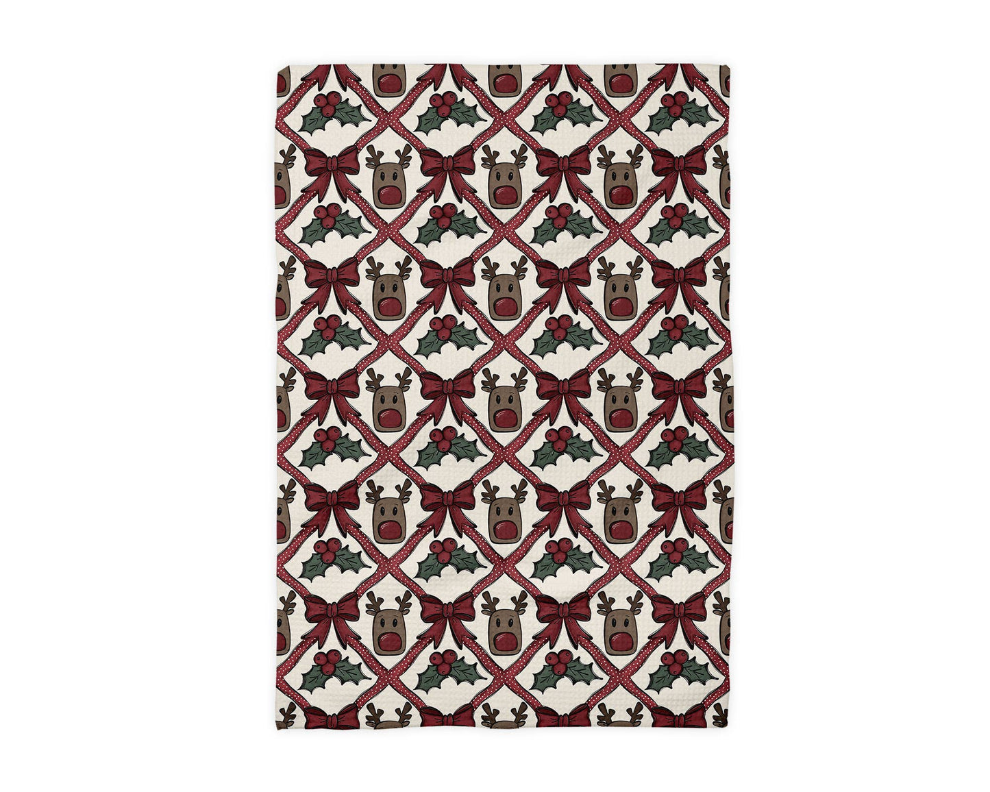 Reindeer Christmas Bird Floral Kitchen Towel Waffle Holiday