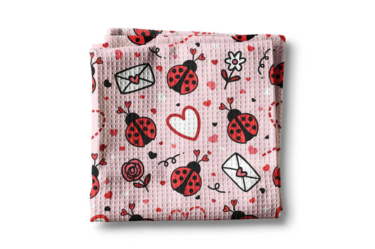 Ladybug Valentine Heart Galentine Kitchen Towel Waffle