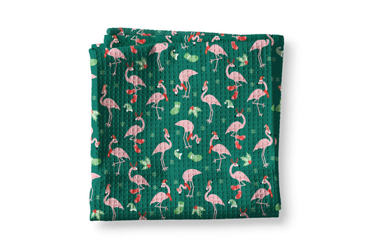 Flamingo Beach Tropical Christmas Waffle Weave Kitchen Towel
