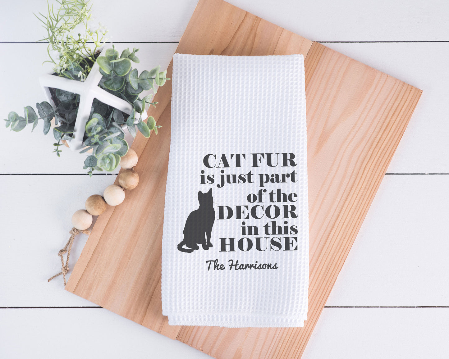 Funny Cat Kitchen Towel: Personalized Waffle Weave, Lint-Free