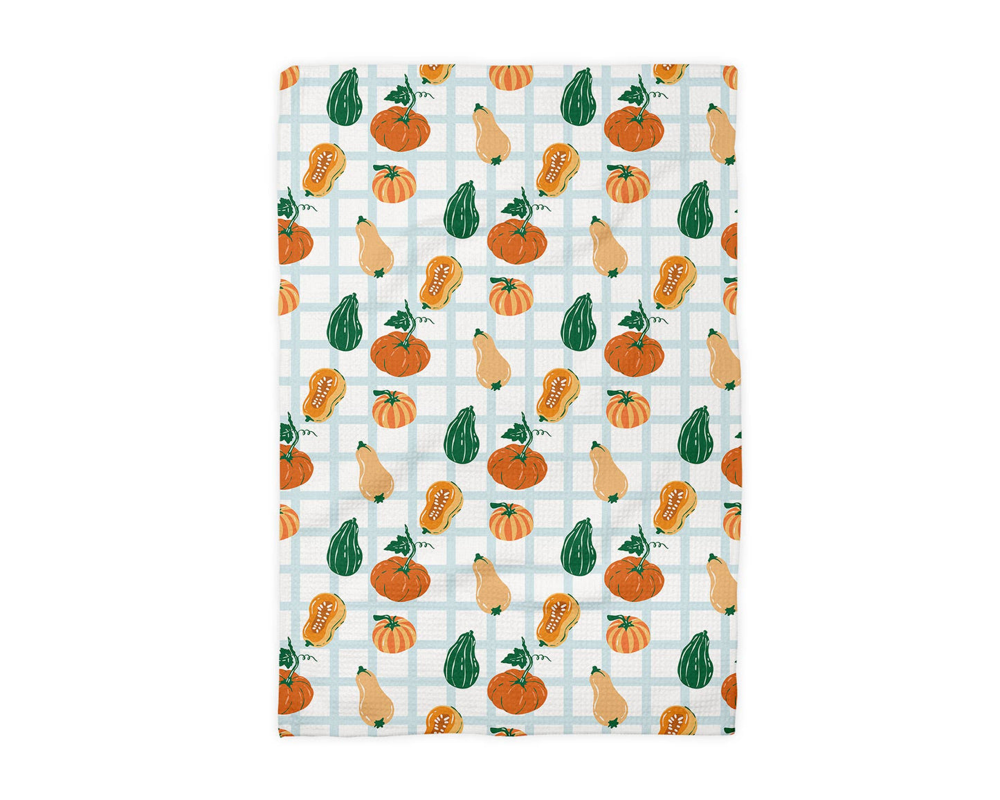 Plaid Pumpkin Chinoiserie Fall Coastal Kitchen Towel Waffle