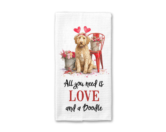 Doodle Valentines Day Pet Dog Towel Kitchen Decor Heart XOXO