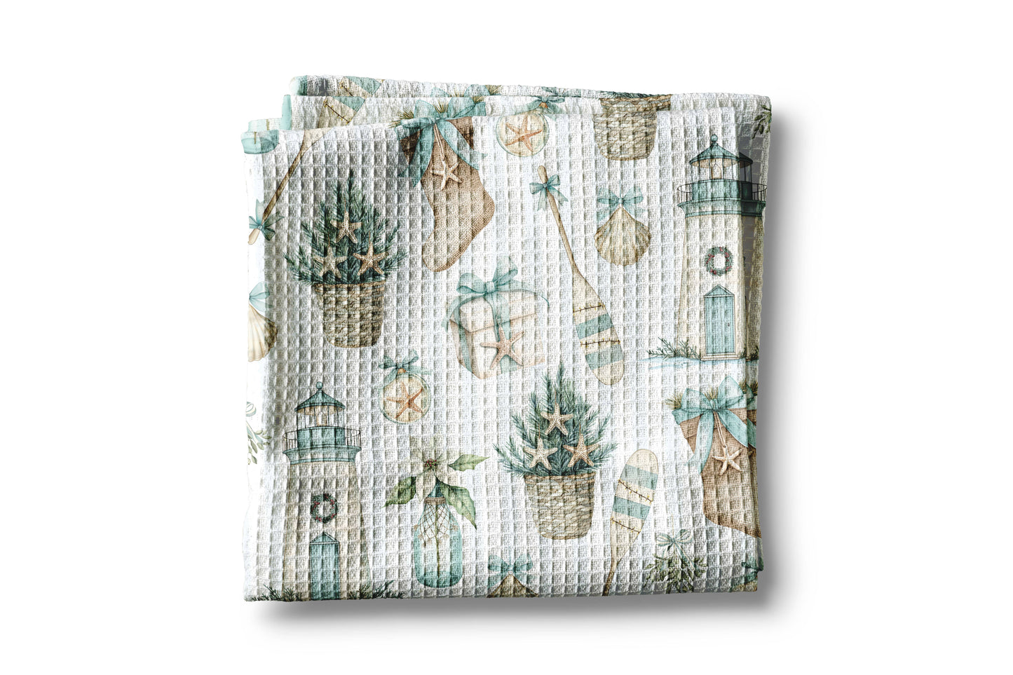 Beach Coastal Christmas Kitchen Towel Waffle Holiday Decor