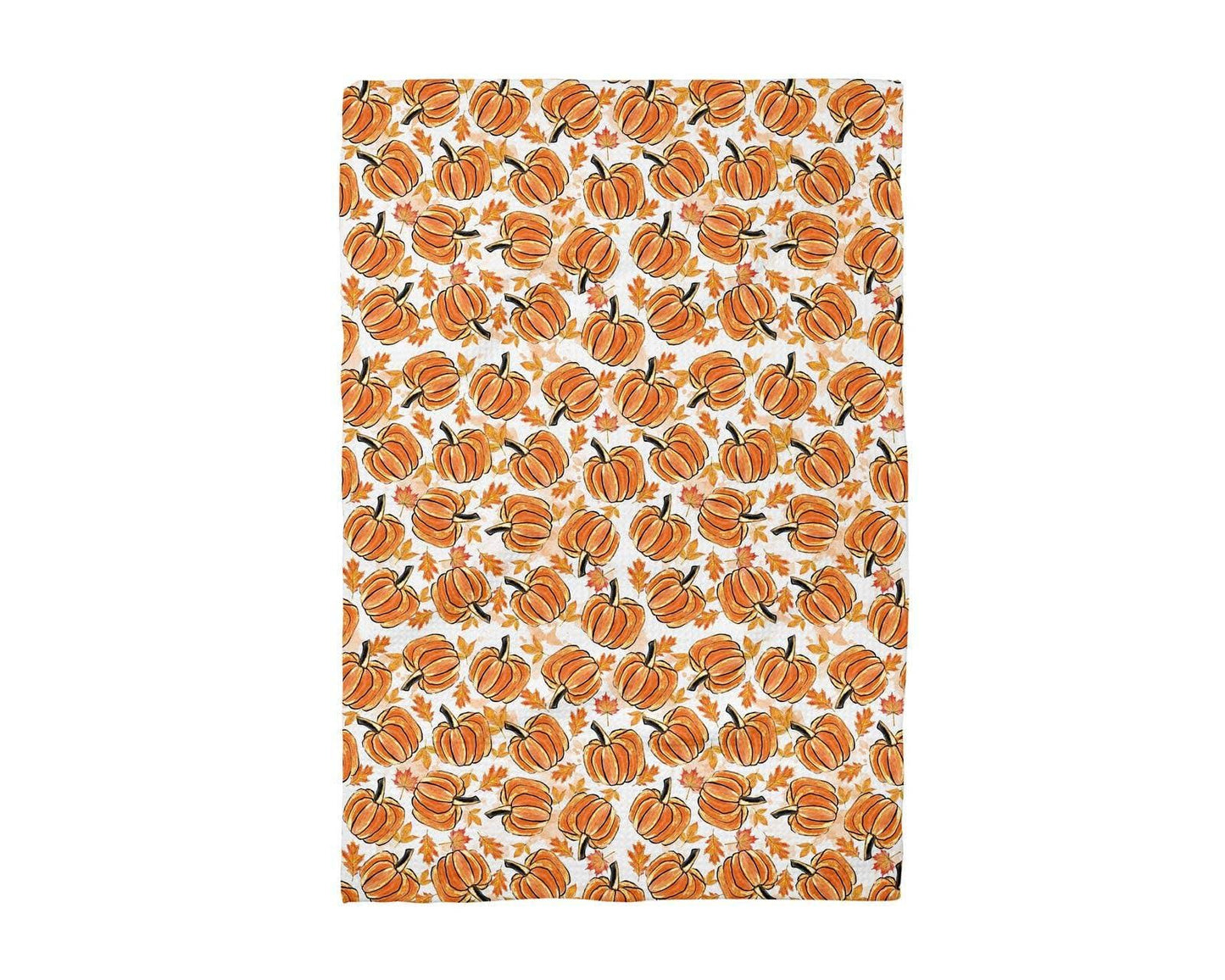 Sketched Orange Pumpkin Patch Fall Kitchen Towel Waffle