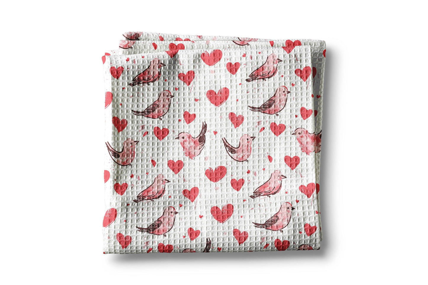 Valentine Heart Bird Kitchen Towel Waffle Baking Pink Zoo