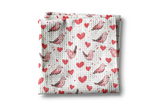Valentine Heart Bird Kitchen Towel Waffle Baking Pink Zoo
