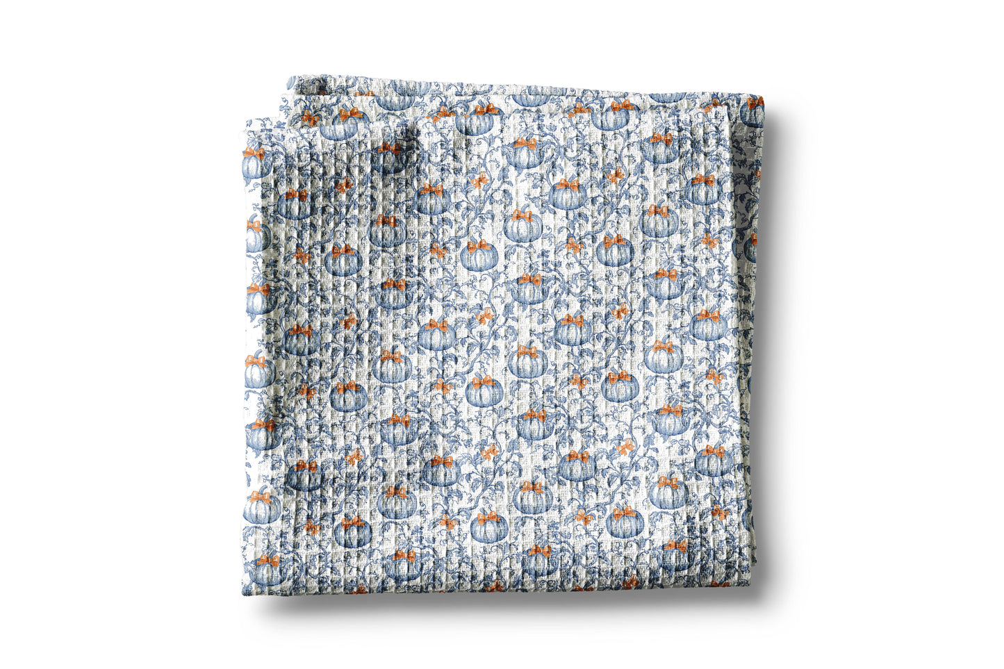 Blue Orange Pumpkin Chinoiserie Fall Coastal Kitchen Towel