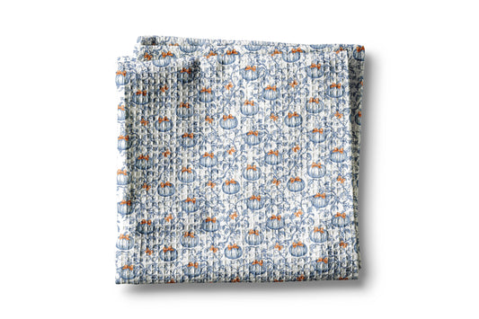 Blue Orange Pumpkin Chinoiserie Fall Coastal Kitchen Towel
