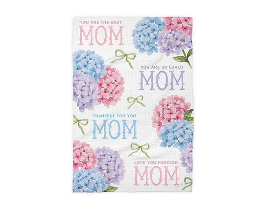 Mother's Day Waffle Towel Floral Best Mom Kitchen Hydrangea