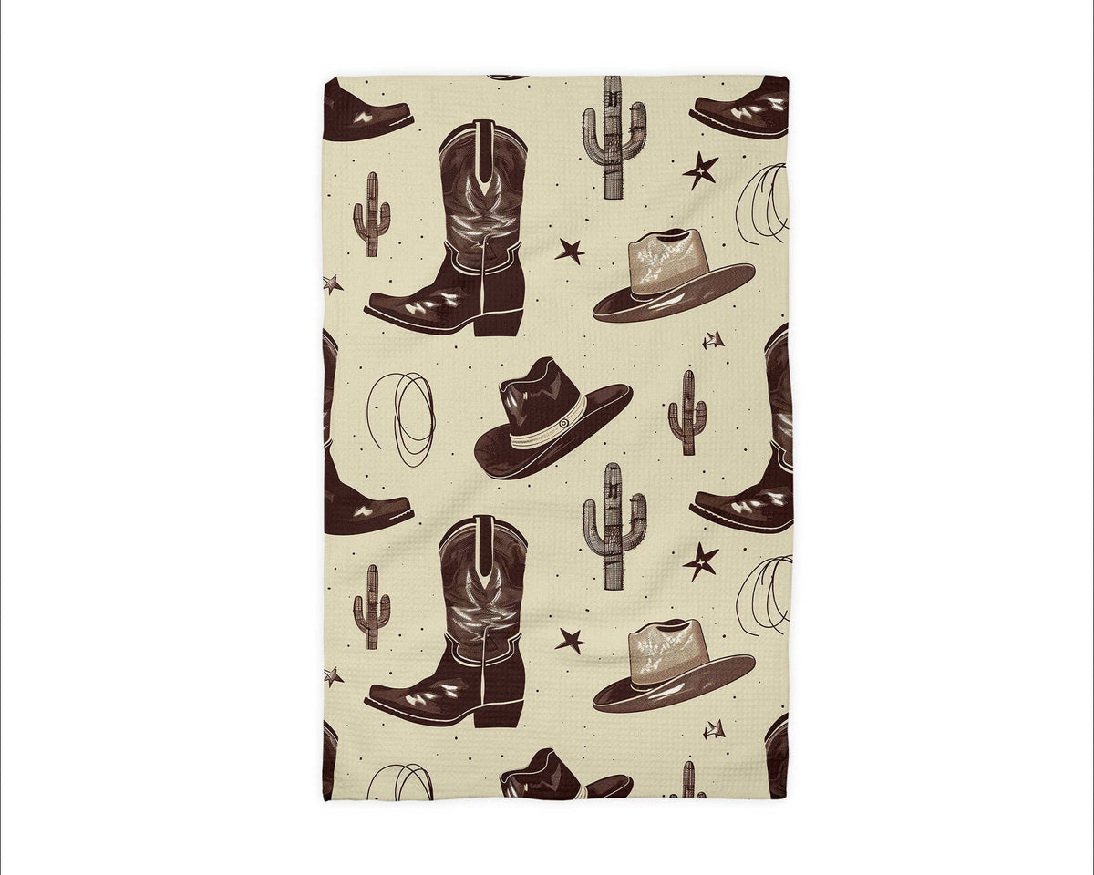 Western Horse Boots Cowboy Hat Cactus Kitchen Towel Waffle