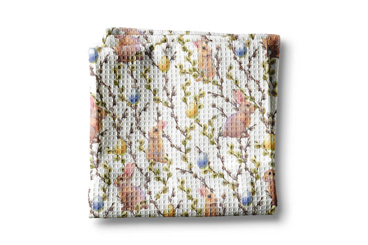 Easter Kitchen Towel - Waffle Weave Absorbent Drying Cloth With Botanical Bunny Design