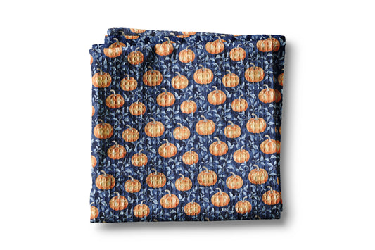 Blue Pumpkin Chinoiserie Fall Coastal Kitchen Towel Waffle