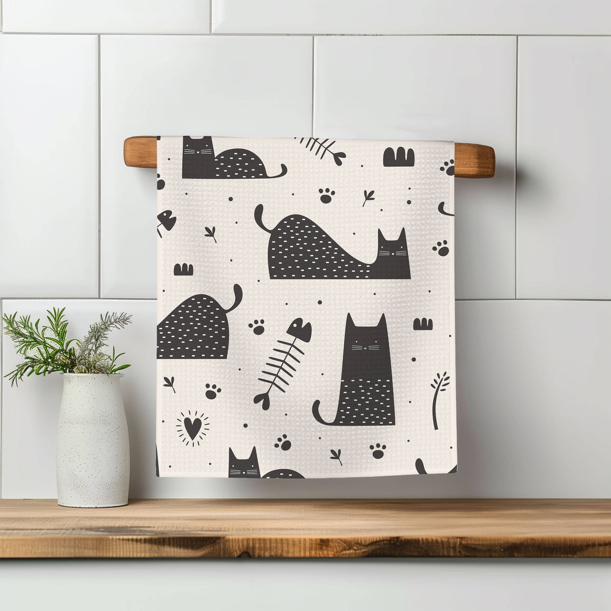 Cat Kitten Pet Store Meow Retro Mod Kitchen Tea Towel Waffle