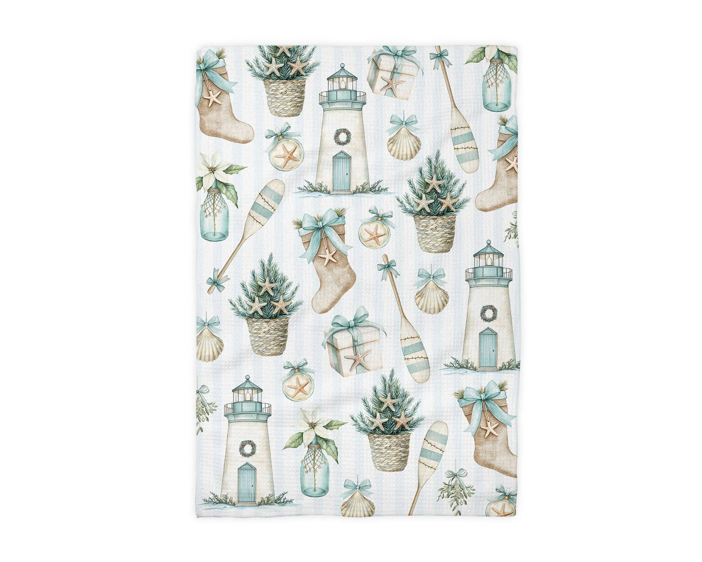 Beach Coastal Christmas Kitchen Towel Waffle Holiday Decor
