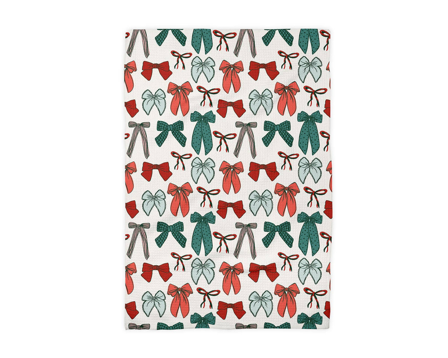Red Green Bow Chinoiserie Christmas Kitchen Towel Waffle